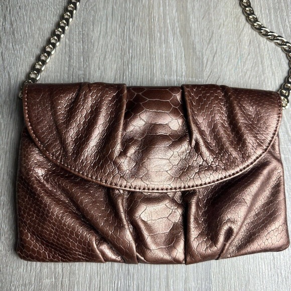 Talbots Copper Leather Shoulder Handbag with Gold Tone Chain Link Strap NYE - Picture 2 of 9